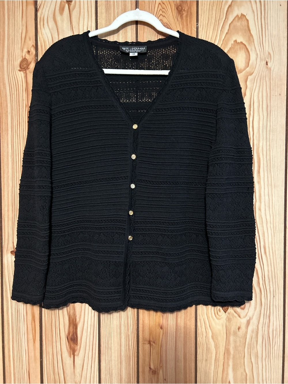 VTG St John Collection by Marie Gray Black Cardigan Button Front Sweater Size 16